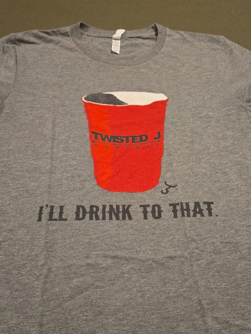 Twisted Grey Tee with Bright Red Cup Graphic
